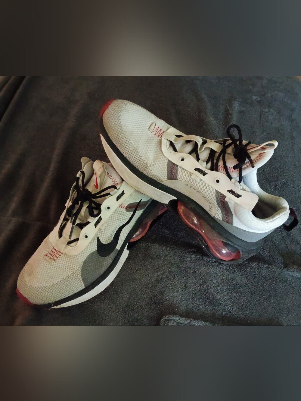 Nike Men's Air Max 2021 White and Black Athletic Shoes with Red Air Cushion